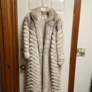 Blue fox fur coat with headband